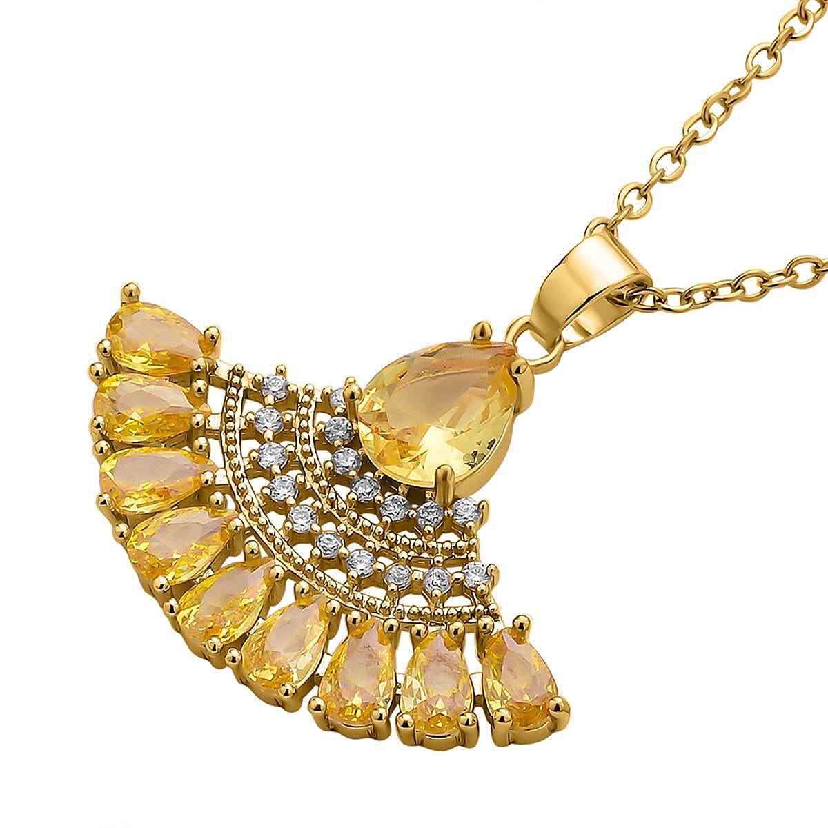 Set of 2 - Simulated Yellow Diamond and Simulated Diamond Pendant with Chain (Size 20-2 Inch Ext.) and Earrings in Yellow Gold Tone 4118978 4