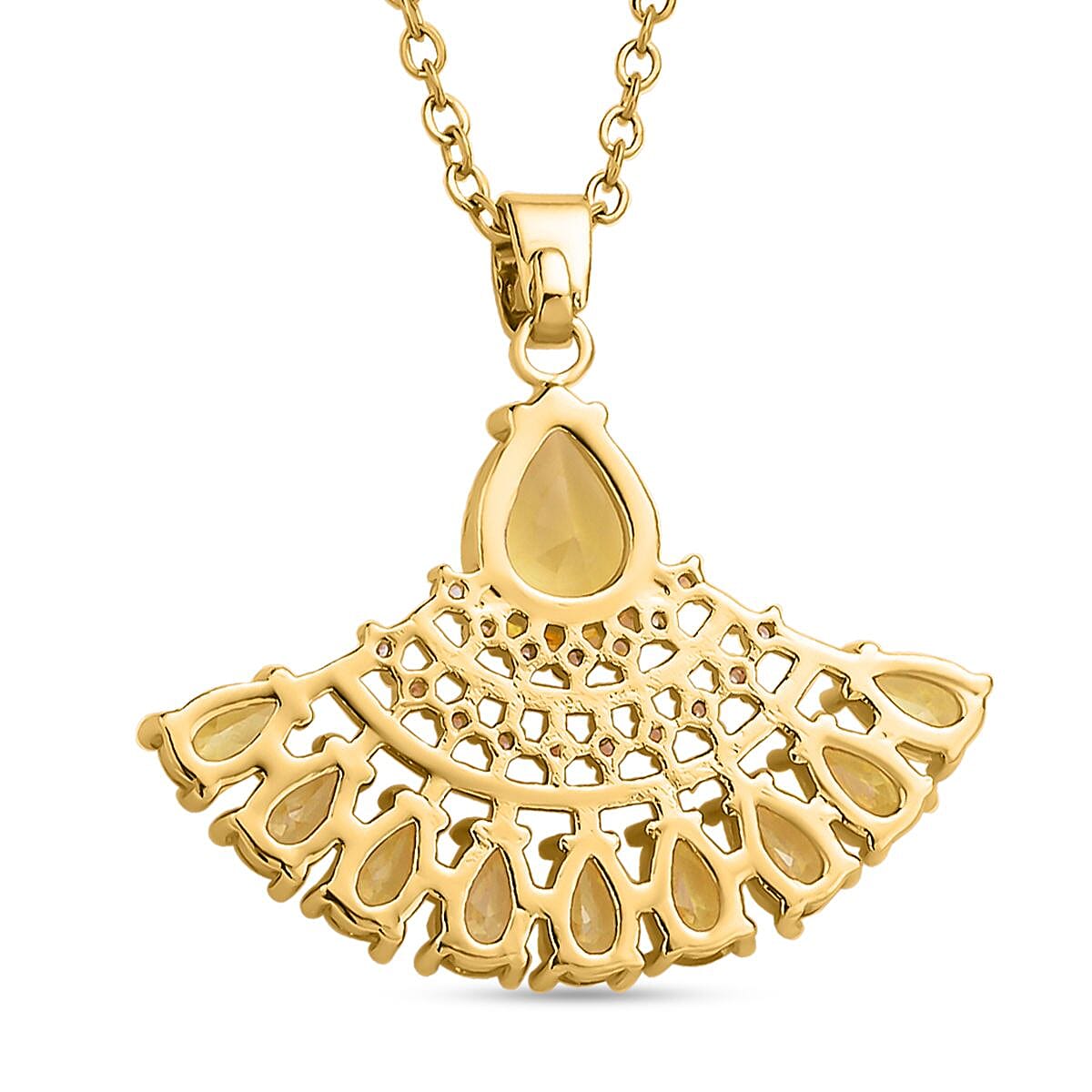 Set of 2 - Simulated Yellow Diamond and Simulated Diamond Pendant with Chain (Size 20-2 Inch Ext.) and Earrings in Yellow Gold Tone 4118978 5
