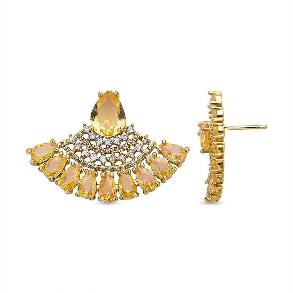 Set of 2 - Simulated Yellow Diamond and Simulated Diamond Pendant with Chain (Size 20-2 Inch Ext.) and Earrings in Yellow Gold Tone