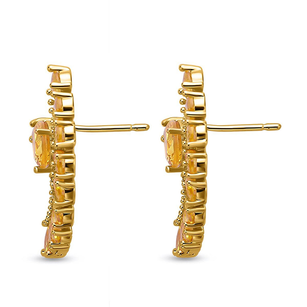 Set of 2 - Simulated Yellow Diamond and Simulated Diamond Pendant with Chain (Size 20-2 Inch Ext.) and Earrings in Yellow Gold Tone