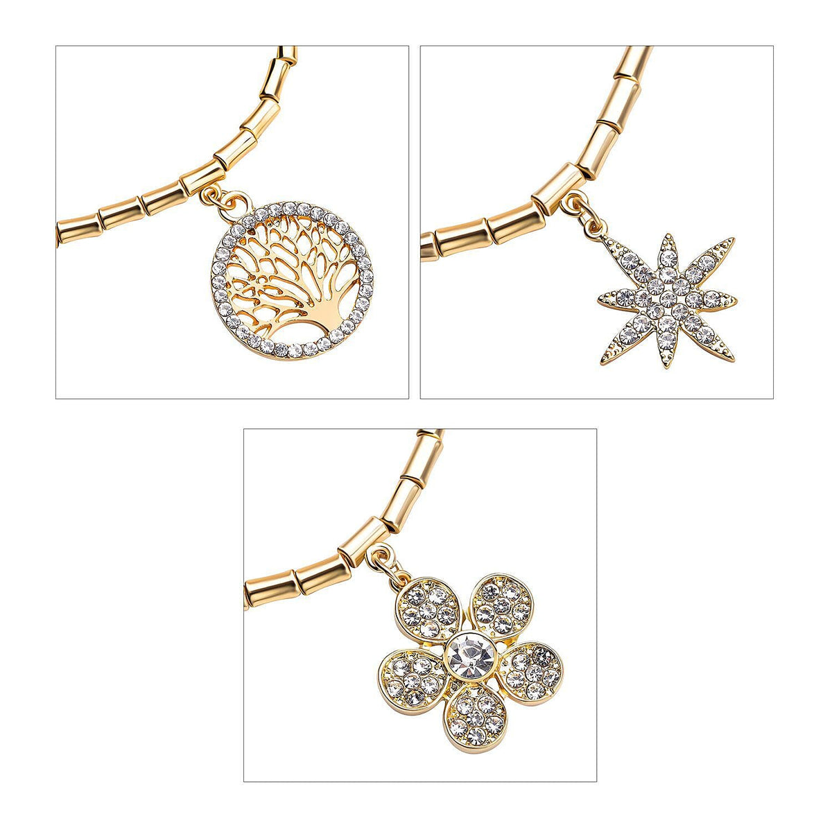 Set of 3 - White Austrian Crystal Flower, Star &amp; Tree of Life Charm Stretchable Bracelet 4116270 7