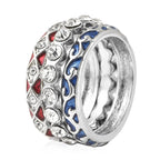 Set of 3 - White Austrian Crystal Enamelled Ring in Silver Tone
