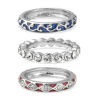 Set of 3 - White Austrian Crystal Enamelled Ring in Silver Tone