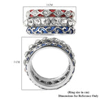 Set of 3 - White Austrian Crystal Enamelled Ring in Silver Tone
