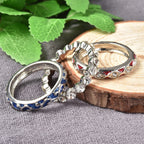 Set of 3 - White Austrian Crystal Enamelled Ring in Silver Tone, Size N