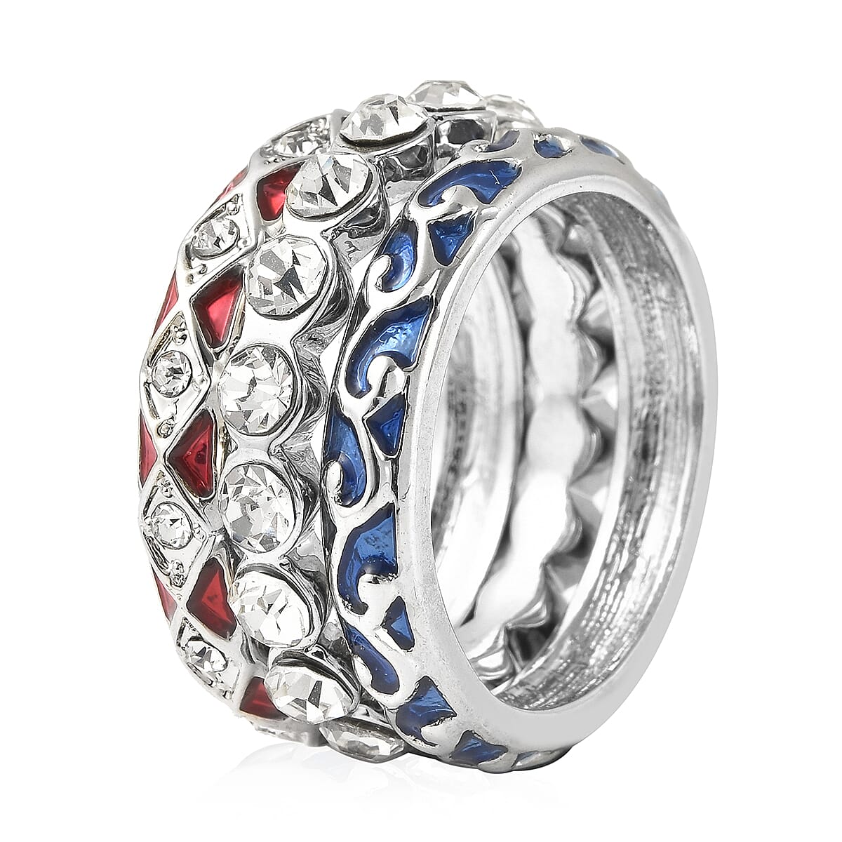 Set of 3  White Austrian Crystal Enamelled Ring in Silver Tone 4047733 3
