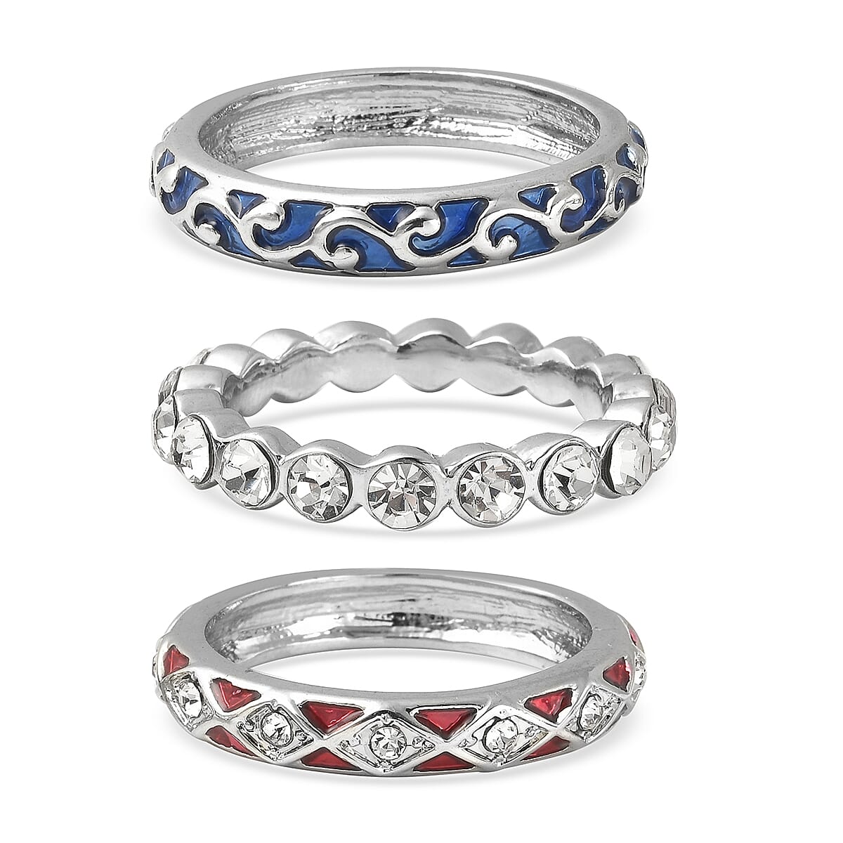 Set of 3  White Austrian Crystal Enamelled Ring in Silver Tone 4047733 4