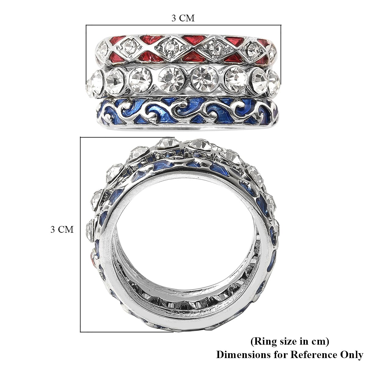 Set of 3  White Austrian Crystal Enamelled Ring in Silver Tone 4047733 5