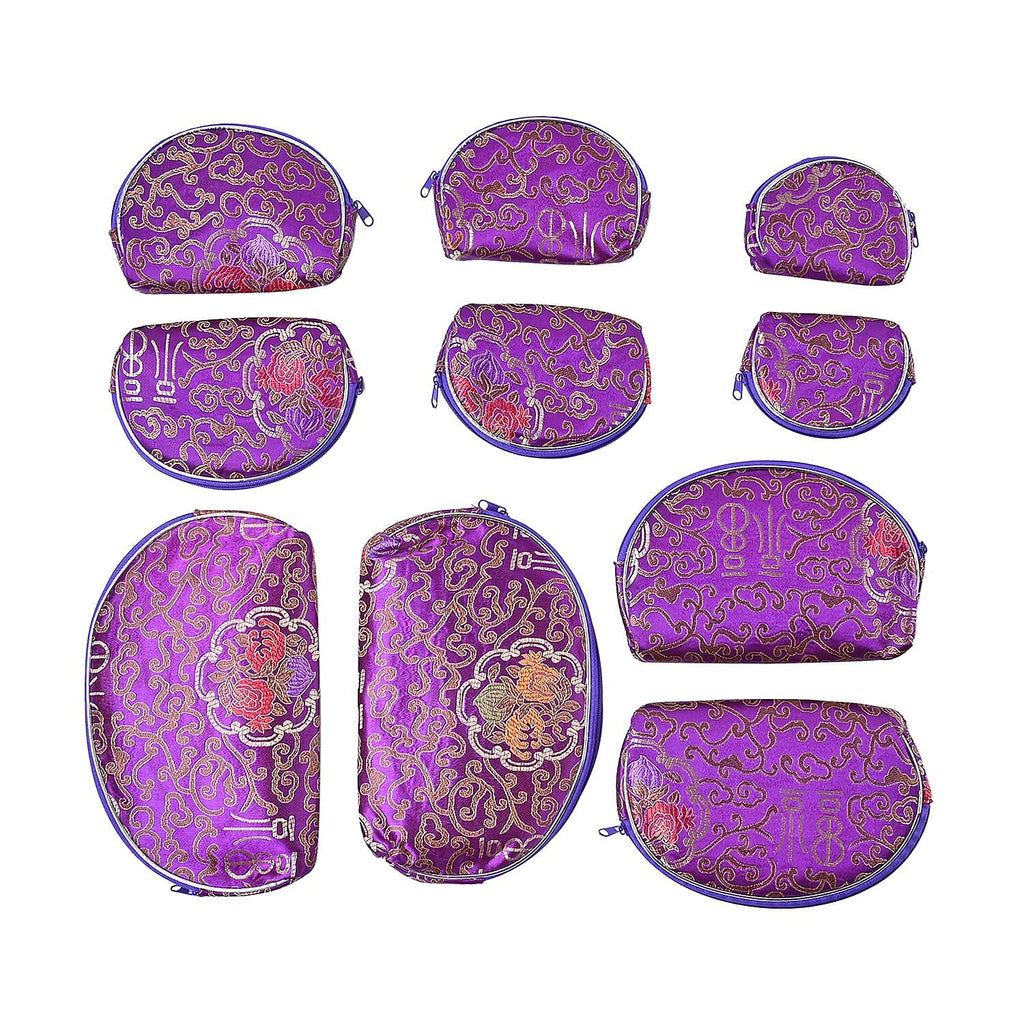 Set of 10 Multi-Purpose Embroidered Purses With Zipper - Purple