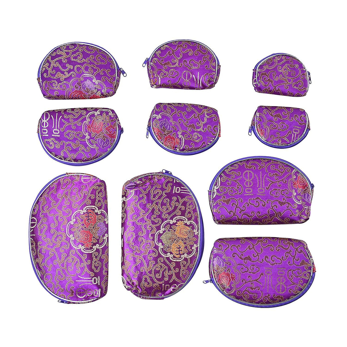 Set of 10 Multi-Purpose Embroidered Purses With Zipper - Purple 7574372 0