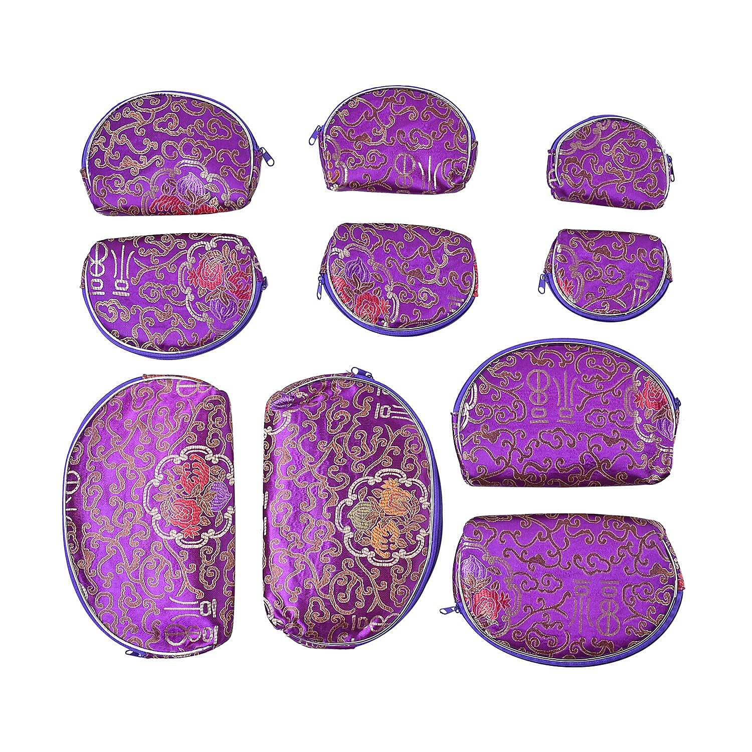 Set of 10 Multi-Purpose Embroidered Purses With Zipper - Purple 7574372 0