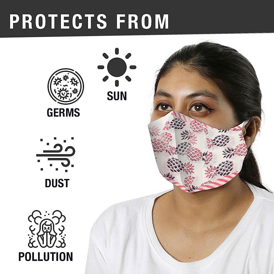 Set of 2 - 100% Cotton Hand Block Printed Reusable Double Layer Face Cover (One Size Fits All) - White and Red 3615489 0
