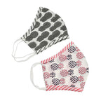 Set of 2 - 100% Cotton Hand Block Printed Reusable Double Layer Face Cover (One Size Fits All) - White and Red