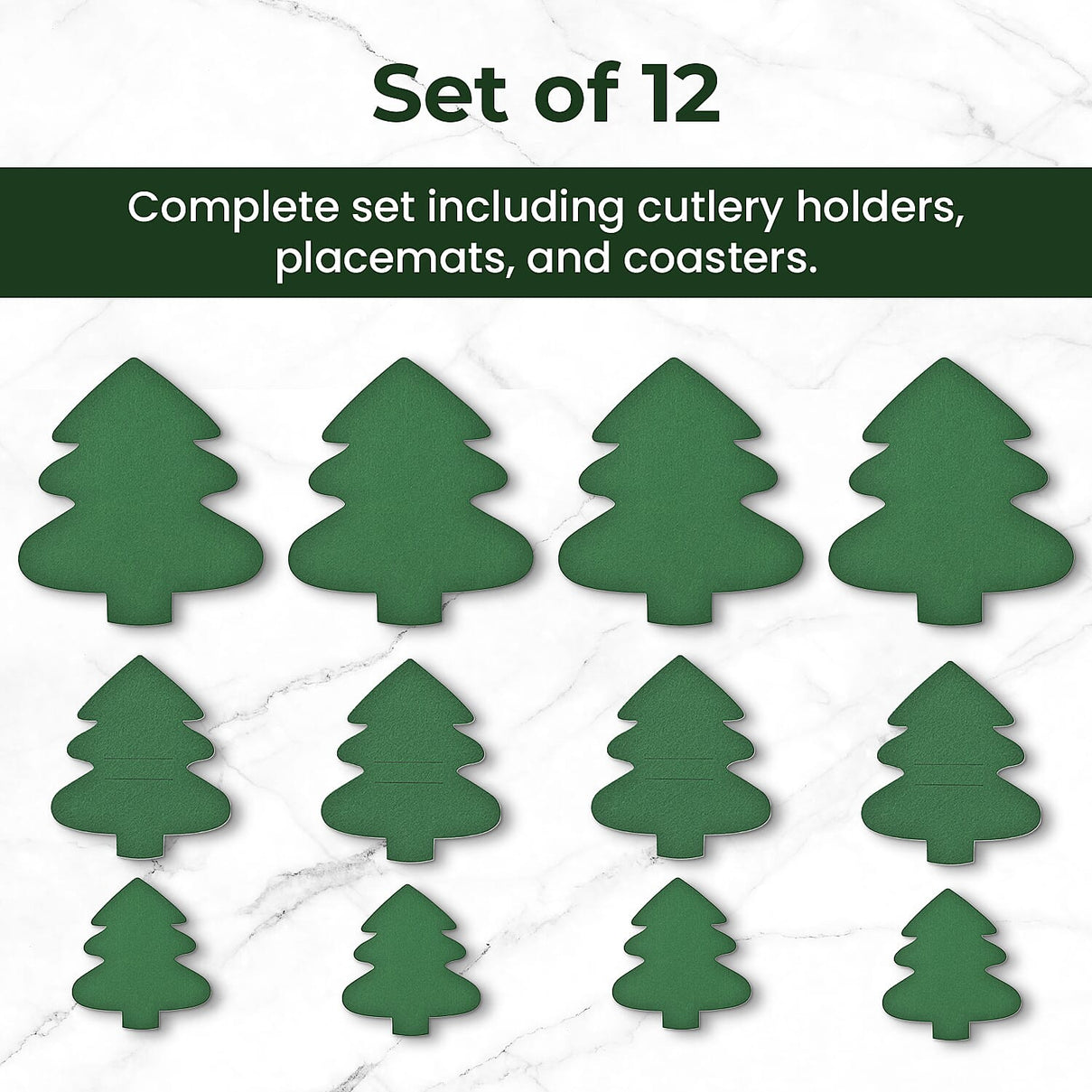 Set of 12 - Cutlery Holder, Placemats and Coaster - Green 8942103 4