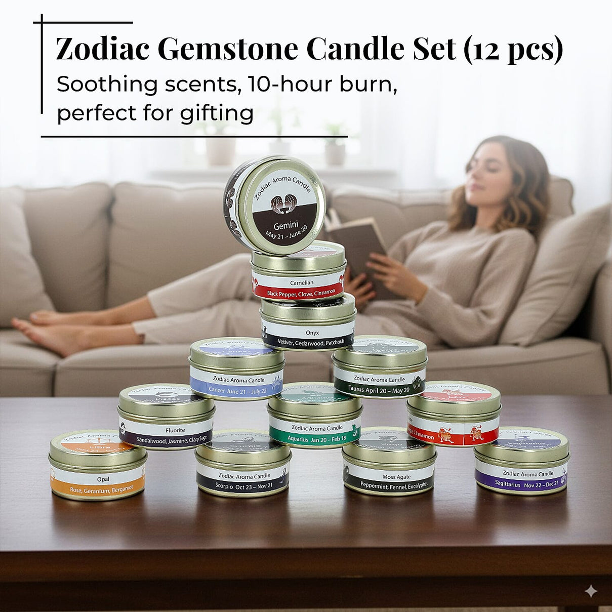 Set of 12 Zodiac Sign Scented Gemstone Candles 8171770 3
