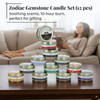 Set of 12 Zodiac Sign Scented Gemstone Candles - Each candle offers approx 10 hours of burn time