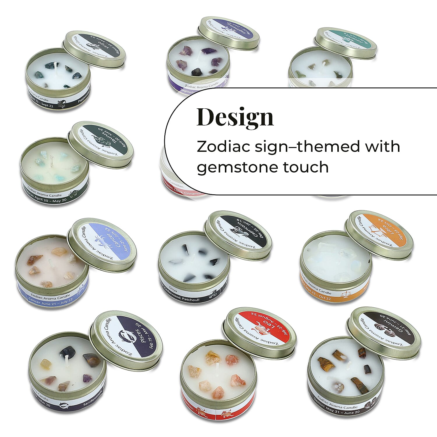 Set of 12 Zodiac Sign Scented Gemstone Candles 8171770 6