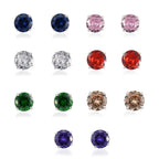 Set of 7 - ELANZA Multi Colour Simulated Diamond (Rnd) Stud Earrings (with Push Back) in Sterling Silver