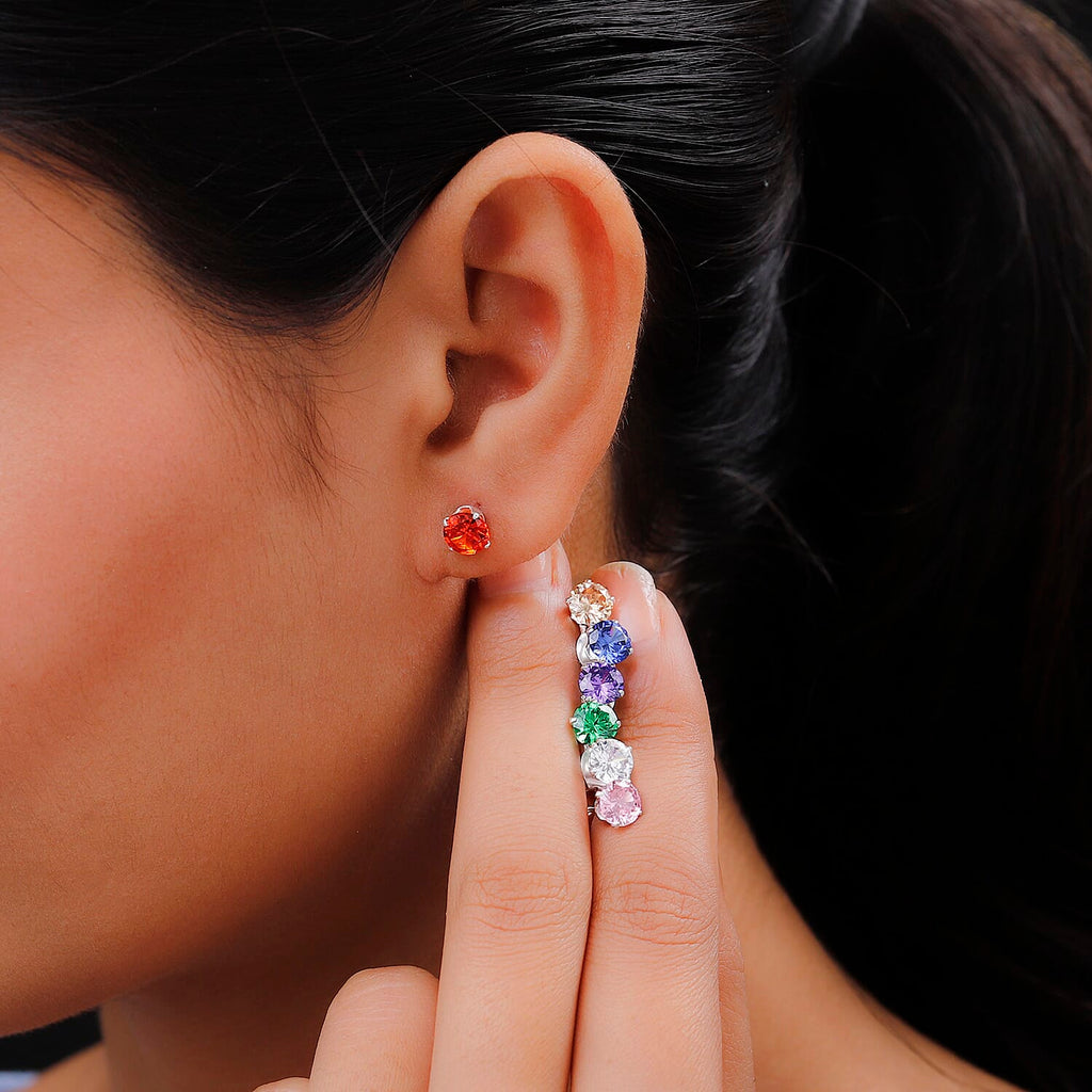 Set of 7 - ELANZA Multi Colour Simulated Diamond (Rnd) Stud Earrings (with Push Back) in Sterling Silver