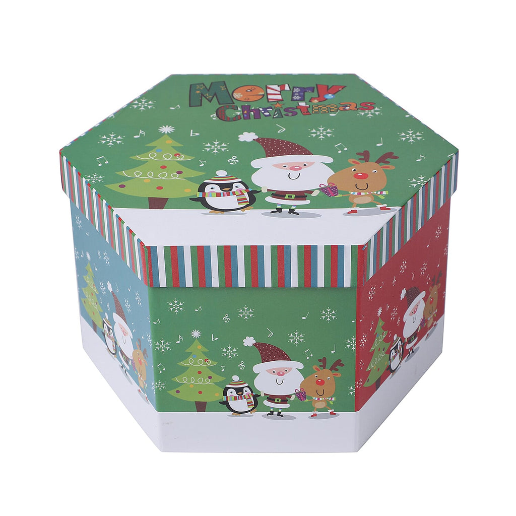 Set of 14 - Christmas Baubles Multi Colour Santa, Elk & Pengiun Balls with Ribbons in Gift Box