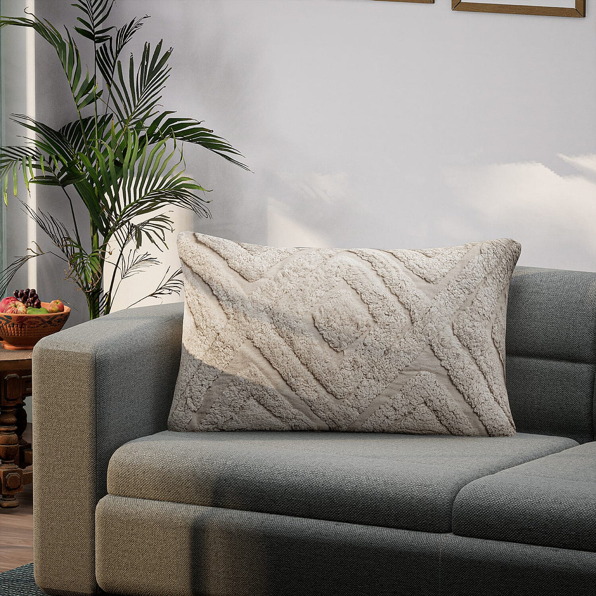 Set of 2 - 100% Cotton Cushion Cover with Tufting Work - Cream 7319163 2