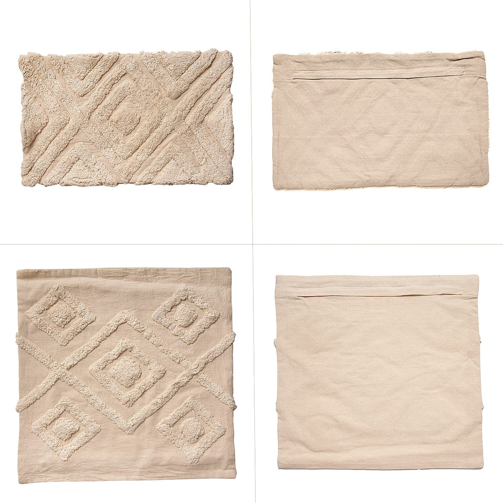 Set of 2 - 100% Cotton Cushion Cover with Tufting Work - Cream