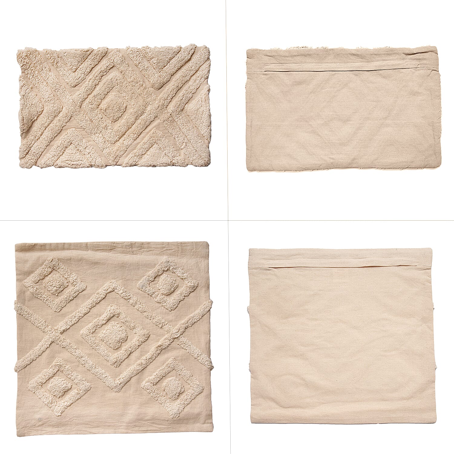 Set of 2 - 100% Cotton Cushion Cover with Tufting Work - Cream 7319163 4