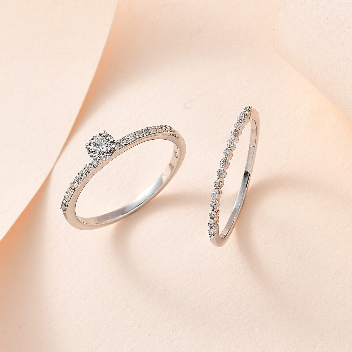 Set of 2 - 9K White Gold SGL Certified Diamond (G-H) Ring 0.50 Ct 4175383 1