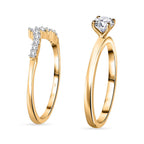 Set of 2 - 9K Yellow Gold White Diamond Band Ring 0.50 Ct, Gold Wt. 4.00 Gms