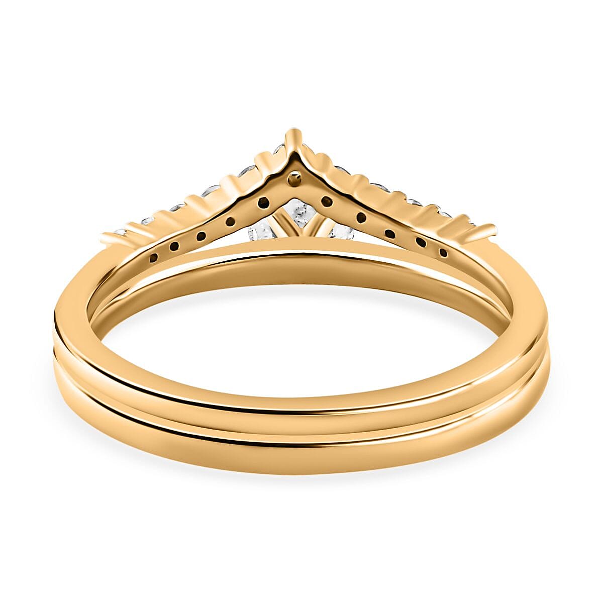 Set of 2 -  9K Yellow Gold White Diamond Solitaire and Wishbone Band Ring 4229412 4