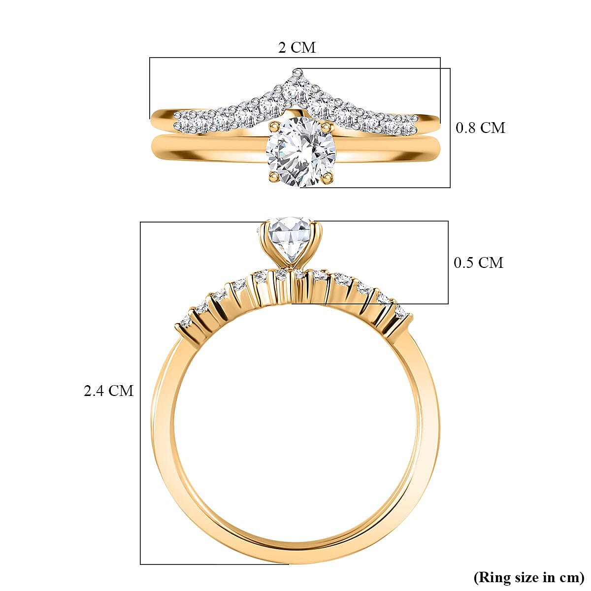 Set of 2 -  9K Yellow Gold White Diamond Solitaire and Wishbone Band Ring 4229412 5