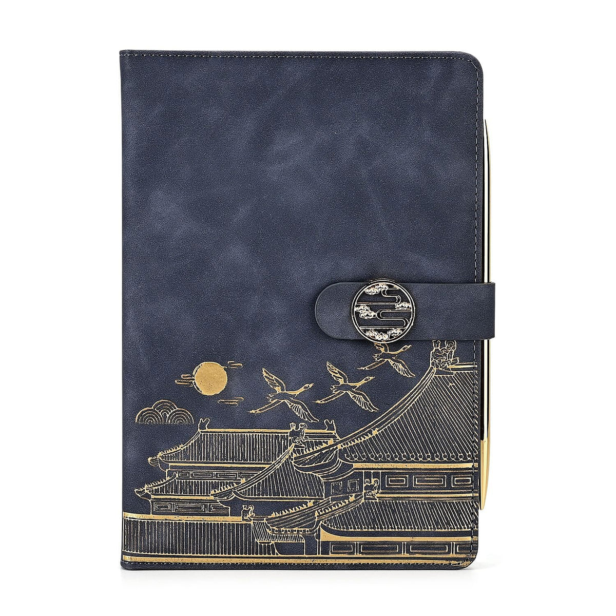 Set of 2 A5 Notebook &amp; Black Ink Pen Gift Set - Haze Blue Sky Altar Design with Magnetic Clasp - Grey &amp; Gold 8207851 3