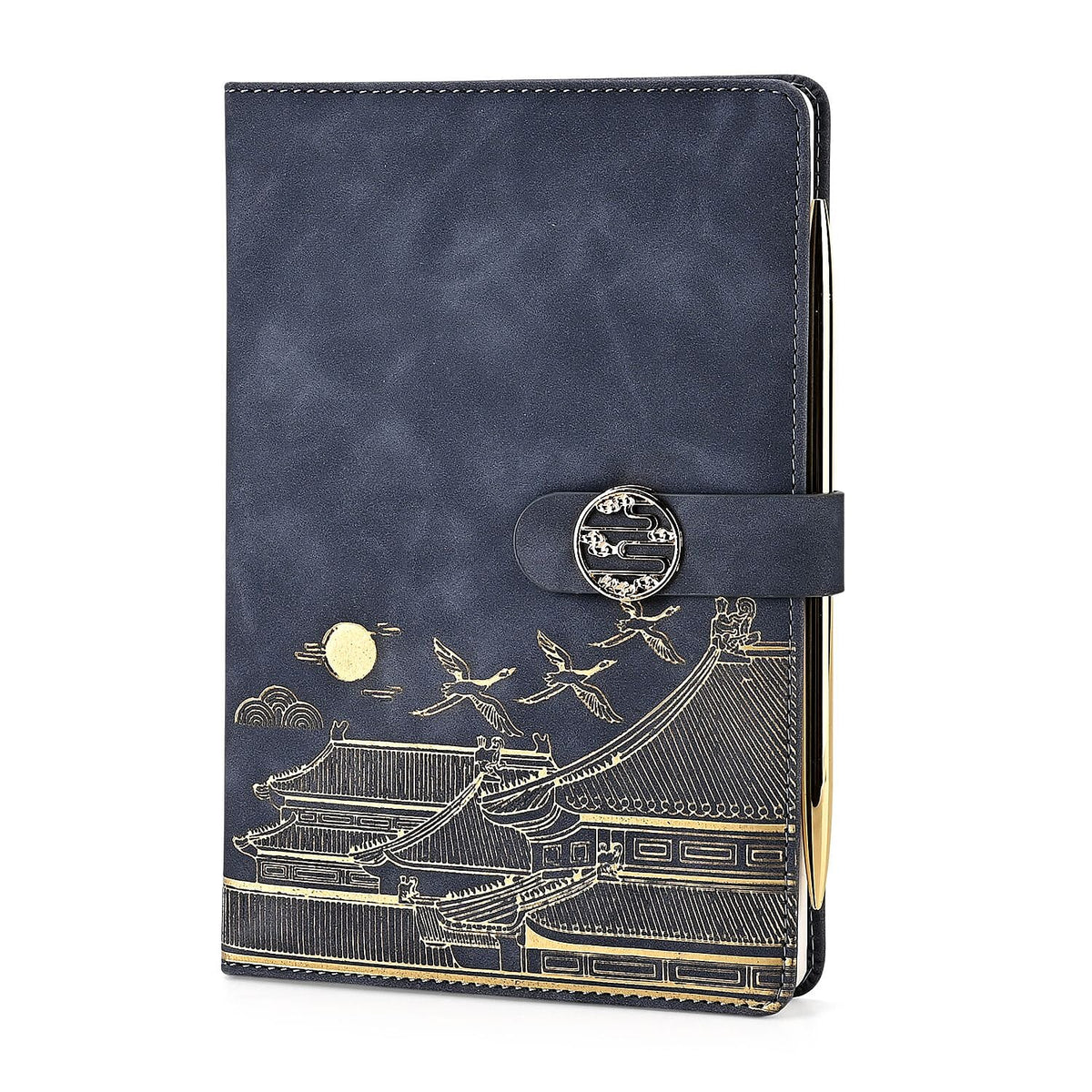 Set of 2 A5 Notebook &amp; Black Ink Pen Gift Set - Haze Blue Sky Altar Design with Magnetic Clasp - Grey &amp; Gold 8207851 4