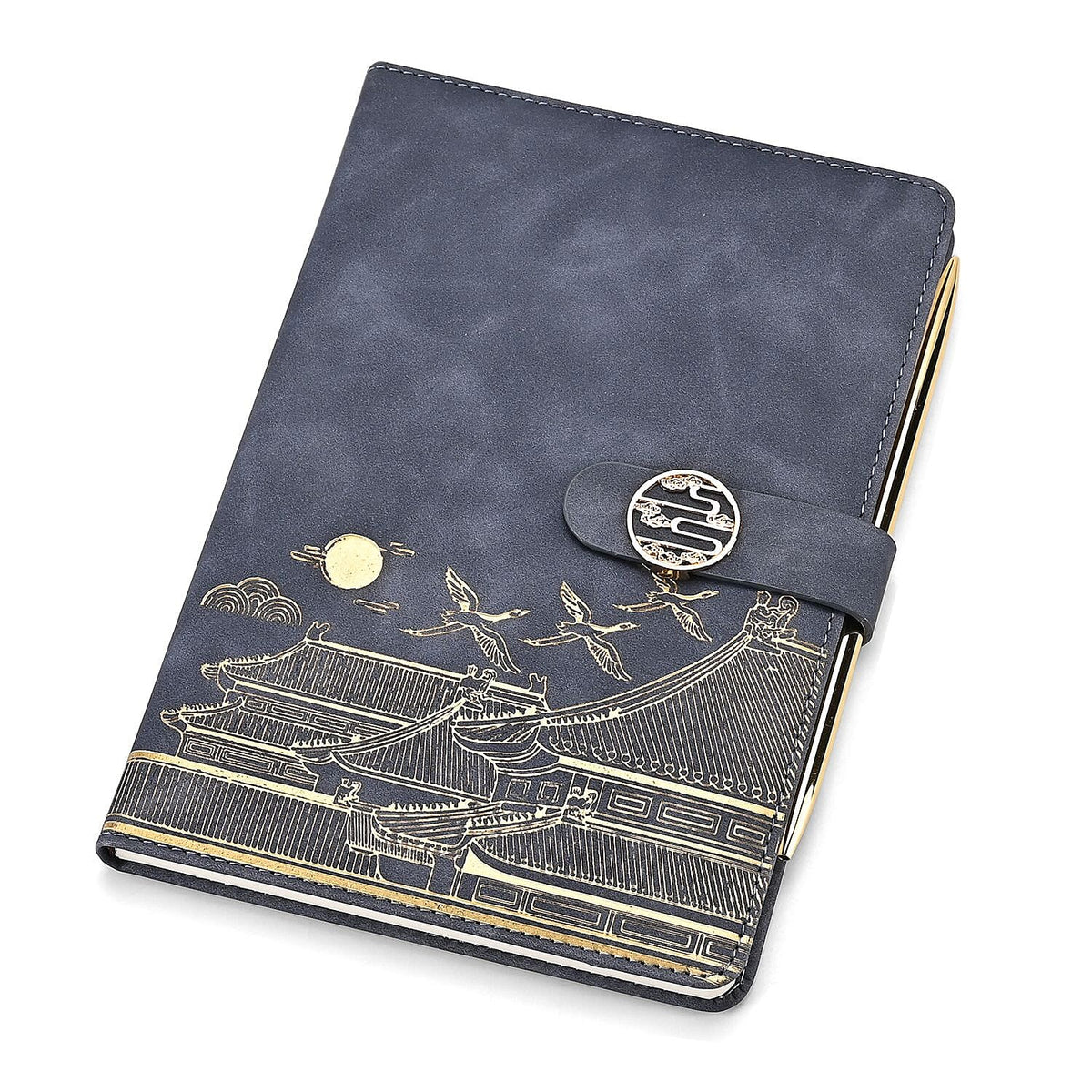 Set of 2 A5 Notebook &amp; Black Ink Pen Gift Set - Haze Blue Sky Altar Design with Magnetic Clasp - Grey &amp; Gold 8207851 6