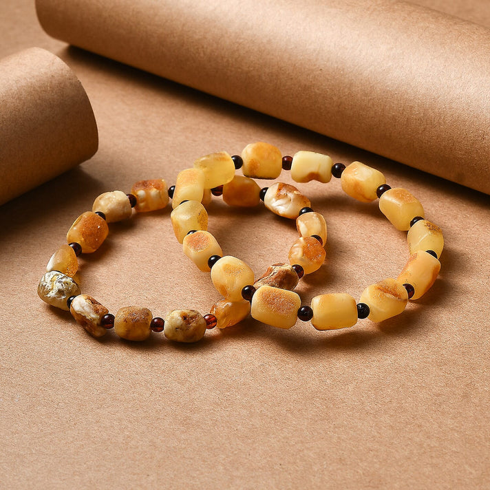 Set of 2 - Amber Stone Bracelet (Size 7 Stractable) 60.00 Ct. V32716053 2