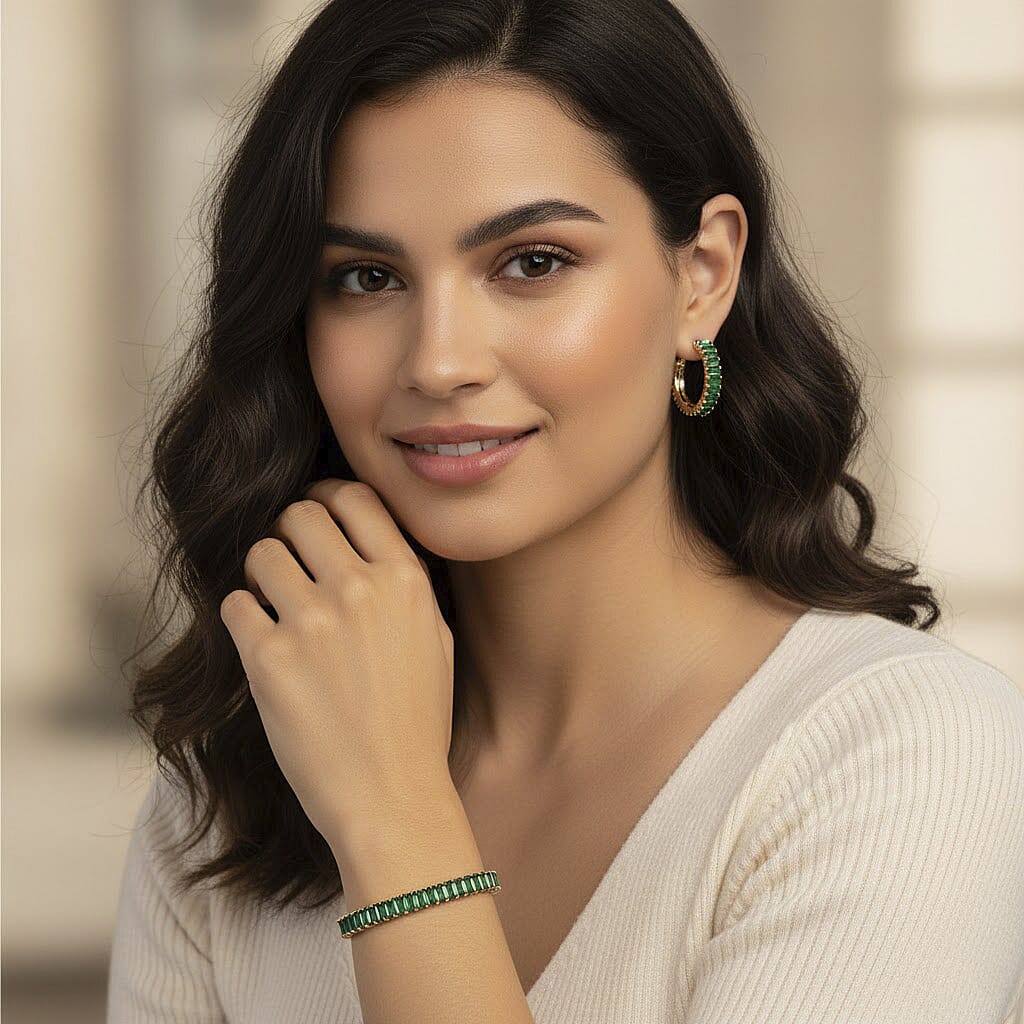 Set of 2 - Austrian Green Crystal Adjustable Bracelet (Size 6.5-9.5) &amp; Earring with Clasp 11.00 Ct. 4421521 3