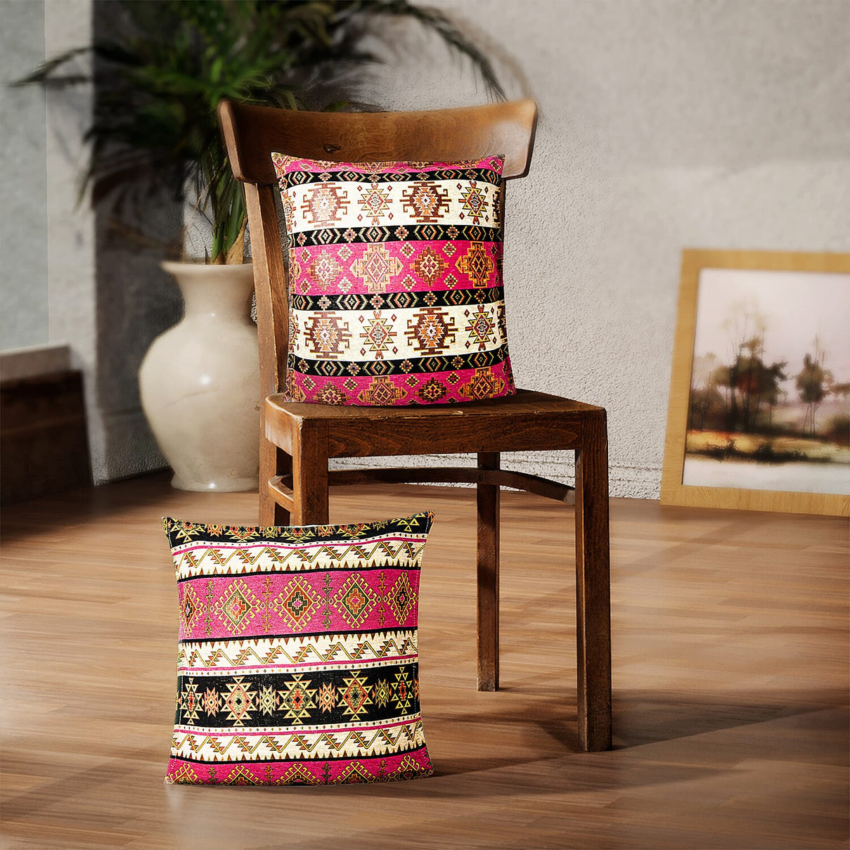 Set of 2 - Authentic Cushion Cover with Scintillating Print - Pink 7186853 0