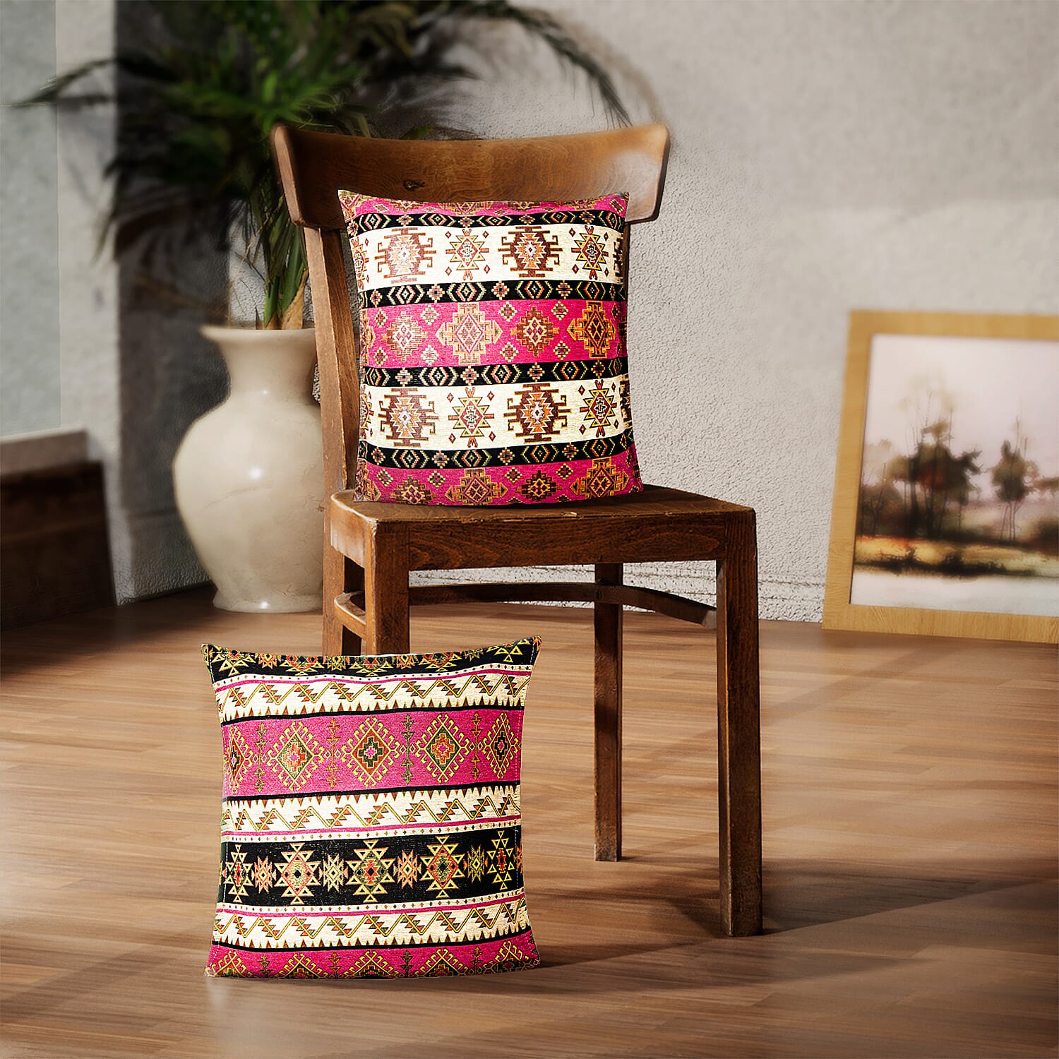 Set of 2 - Authentic Cushion Cover with Scintillating Print - Pink 7186853 0