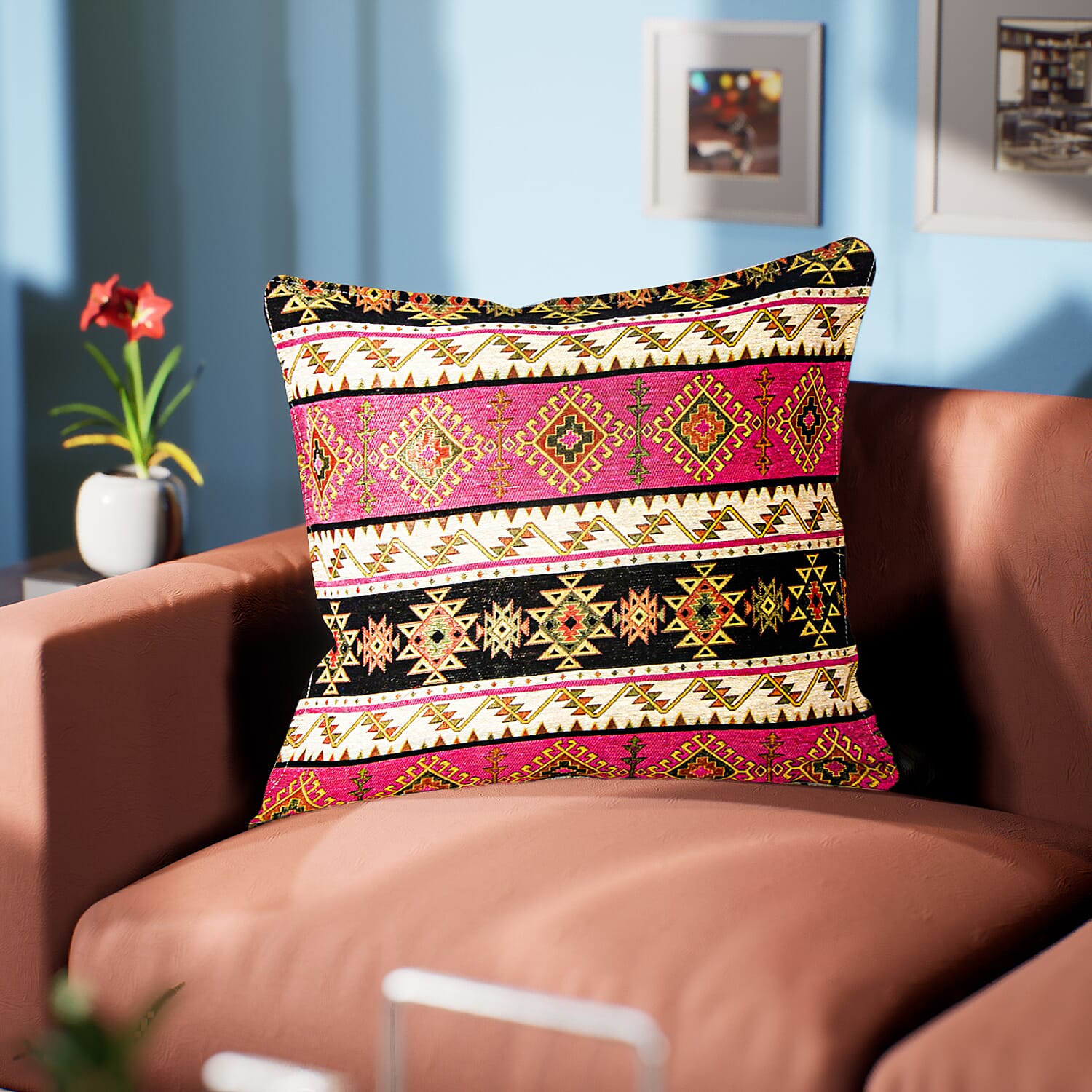 Set of 2 - Authentic Cushion Cover with Scintillating Print - Pink 7186853 1