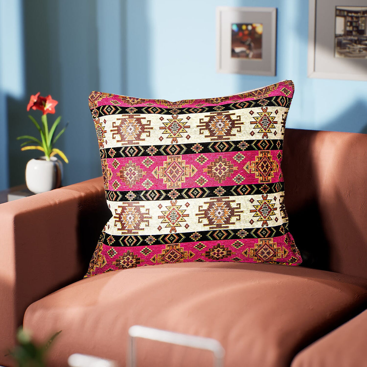 Set of 2 - Authentic Cushion Cover with Scintillating Print - Pink 7186853 2