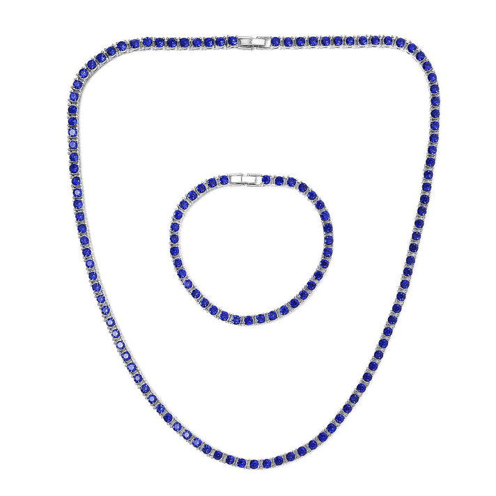 Set of 2 - Blue Crystal Tennis Necklace (Size - 20) &amp; Bracelet (Size - 7.5) in Silver Tone V32626451 1
