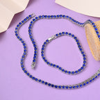 Set of 2 - Blue Crystal Necklace (Size - 20) & Tennis Bracelet (Size - 7.5) in Silver Tone