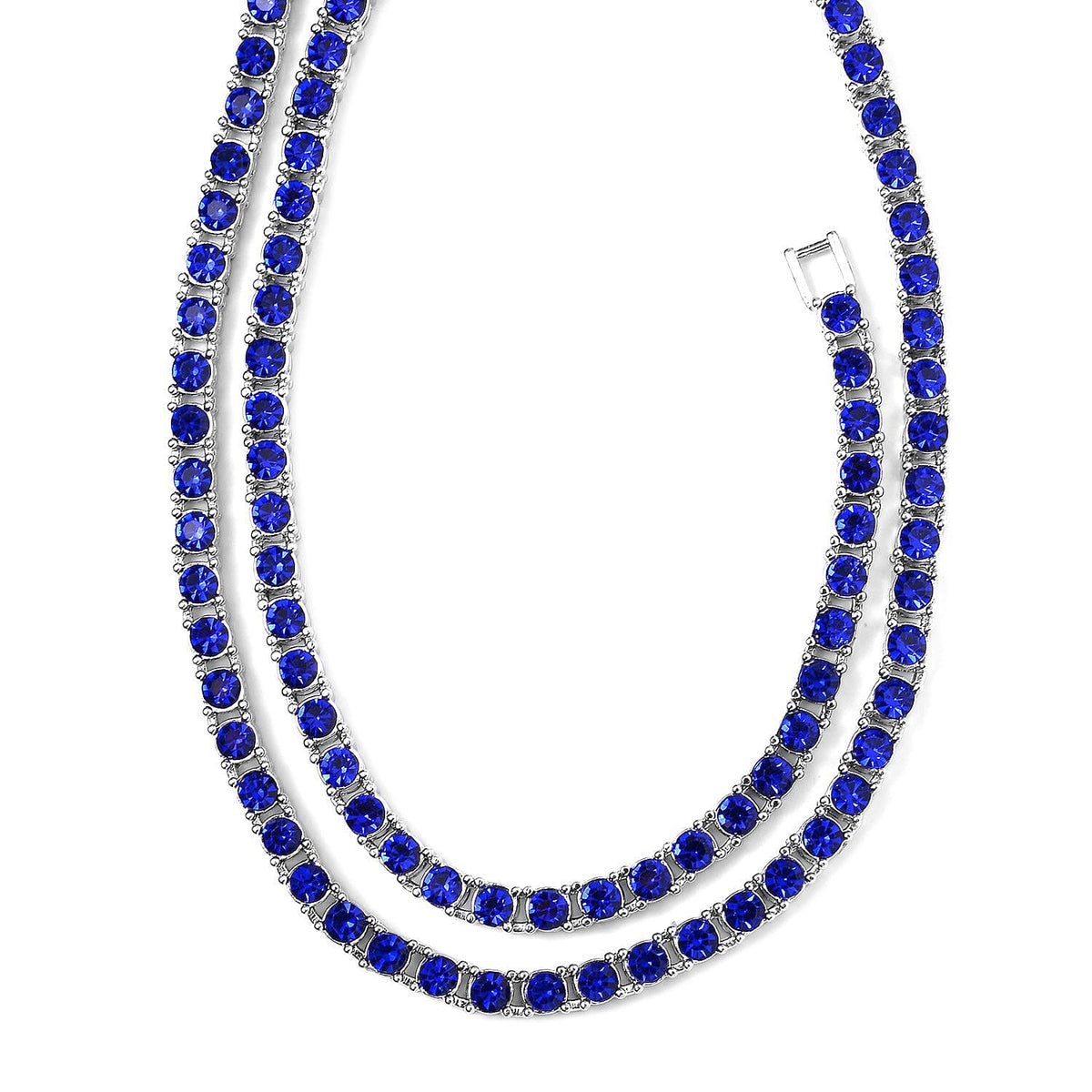 Set of 2 - Blue Crystal Tennis Necklace (Size - 20) &amp; Bracelet (Size - 7.5) in Silver Tone V32515630 4