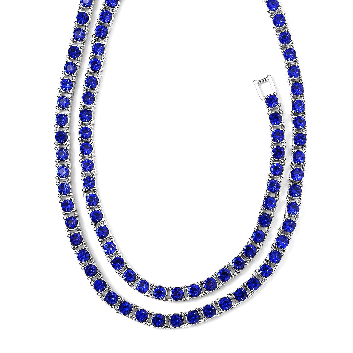 Set of 2 - Blue Crystal Tennis Necklace (Size - 20) &amp; Bracelet (Size - 7.5) in Silver Tone V32515630 4