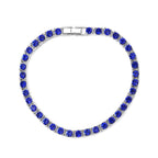 Set of 2 - Blue Crystal Necklace (Size - 20) & Tennis Bracelet (Size - 7.5) in Silver Tone