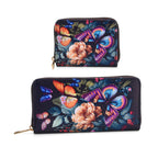 Set of 2- Butterfly Print Zip-Around Wallet & Clutch - Purple & Blue