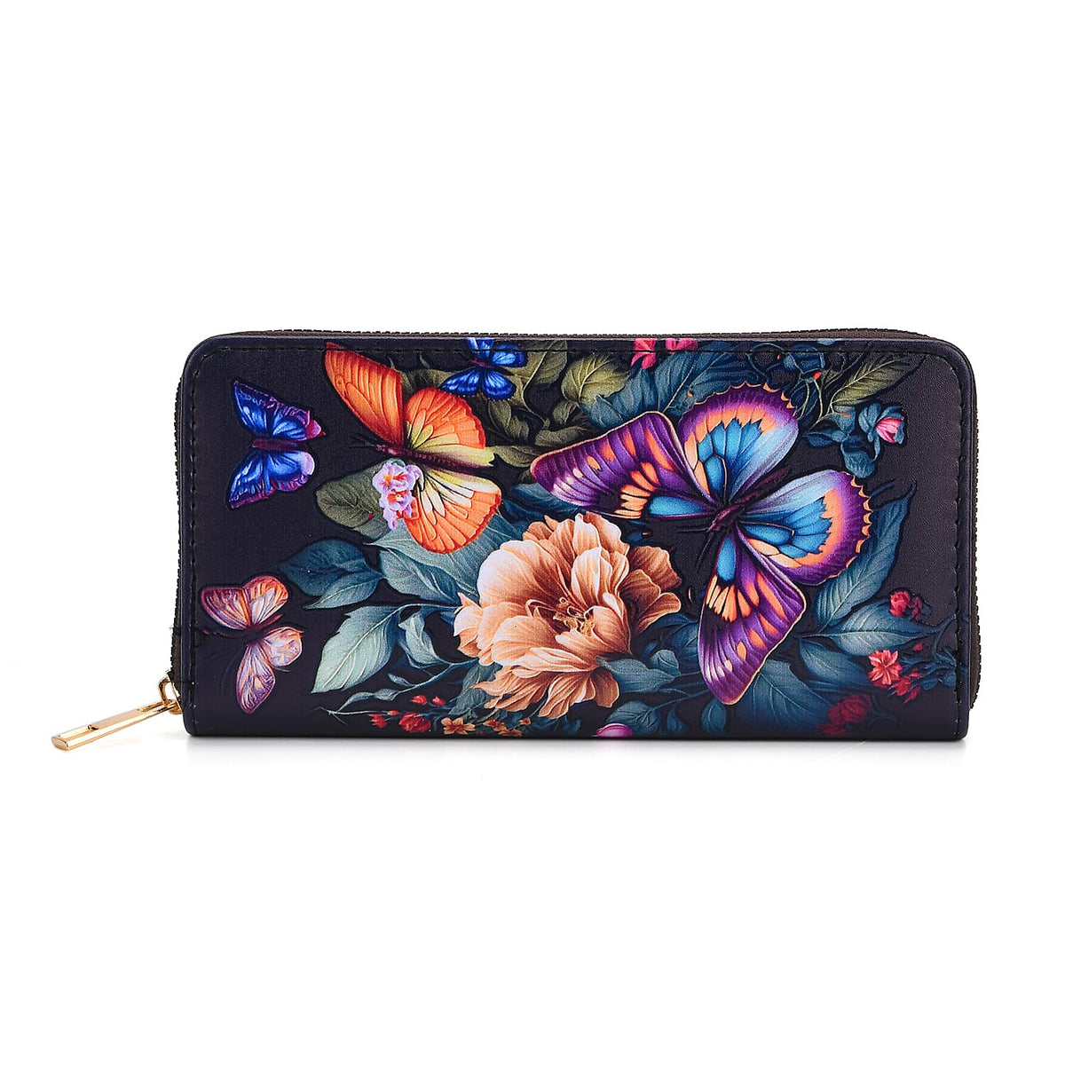 Set of 2- Butterfly Print Zip-Around Wallet &amp; Clutch - Purple &amp; Blue 8131488 4