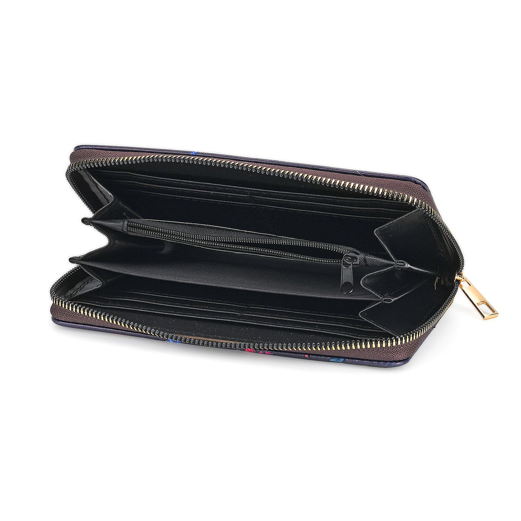 Set of 2- Butterfly Print Zip-Around Wallet & Clutch - Purple & Blue
