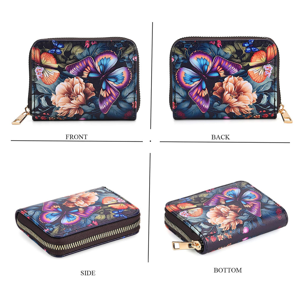 Set of 2- Butterfly Print Zip-Around Wallet & Clutch - Purple & Blue
