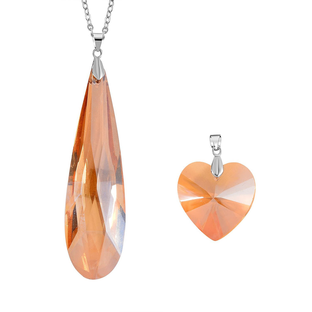 Set of 2 - Champagne Austrian Crystal Pendant with Chain (Size 23-2 Inch Ext.)